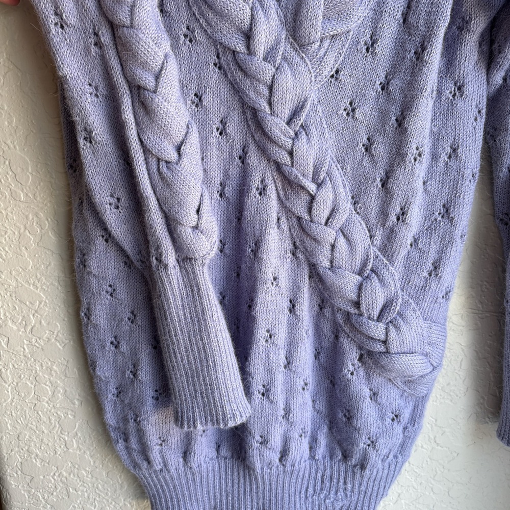 Peruvian Connection 100% Alpaca Womens M Purple Surplice Braided Knit Sweater - Picture 7 of 12